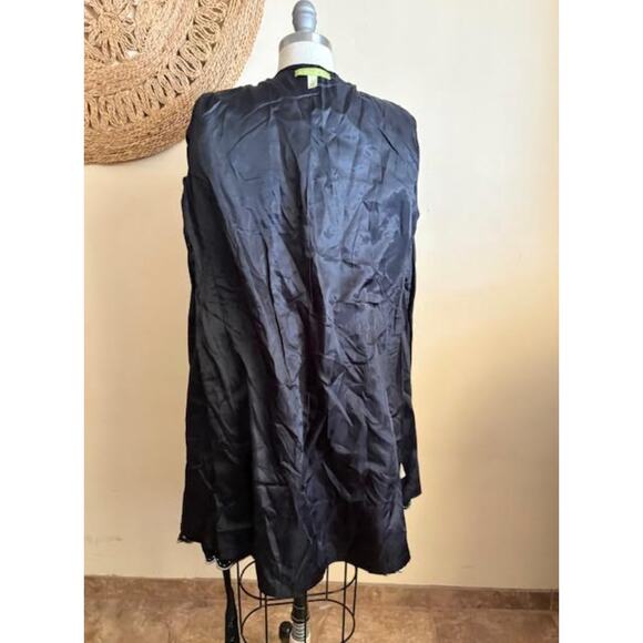 Sigrid Olsen Embroidered Wool Women's Coat Black Scalloped Trim Belted S/M - Picture 7 of 8